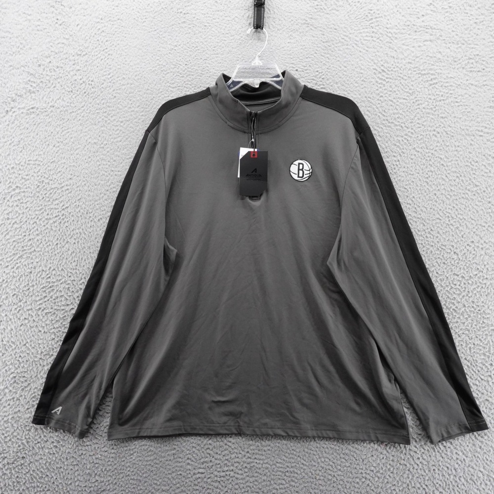 Antigua Brooklyn Nets Mens 2XL Charcoal Black Quarter Zip Pullover NBA NEW